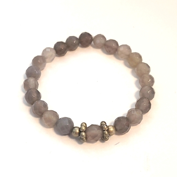 Small Beaded stretch bracelet smoke gray hexagon cut crystal casual boho jewelry - Picture 1 of 4